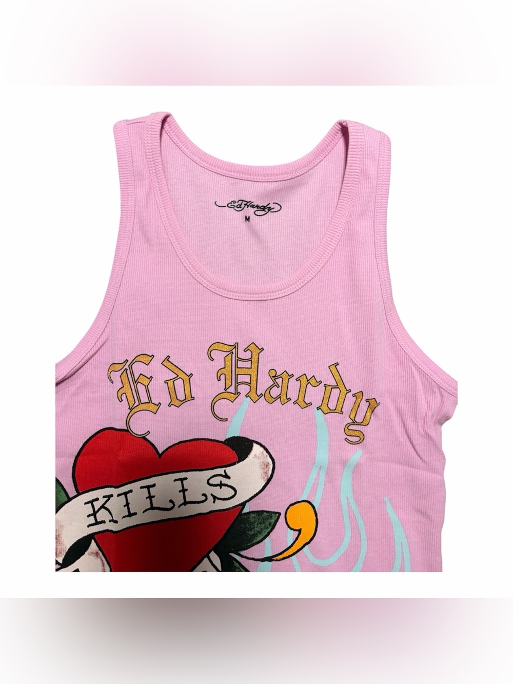 NWT ED HARDY RETRO FLASH RIB TANK DRESS PINK MEDIUM - Picture 3 of 6